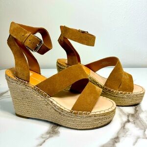 NWOT Dolce Vita Shayla Cognac Suede Leather Straps Espadrille Platform Sandals